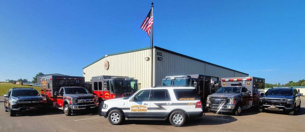 Photo of Pickens County Georgia emergency vehicles at a fire and rescue department