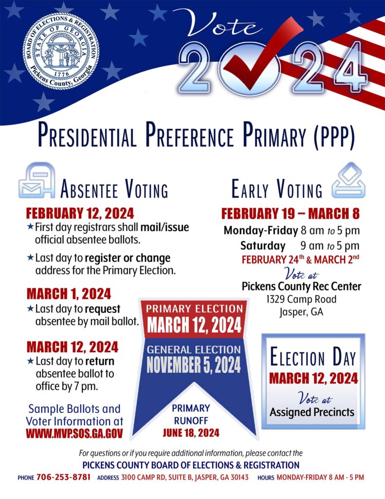 Poster of Presidential Preference Primary Election Schedule 2024