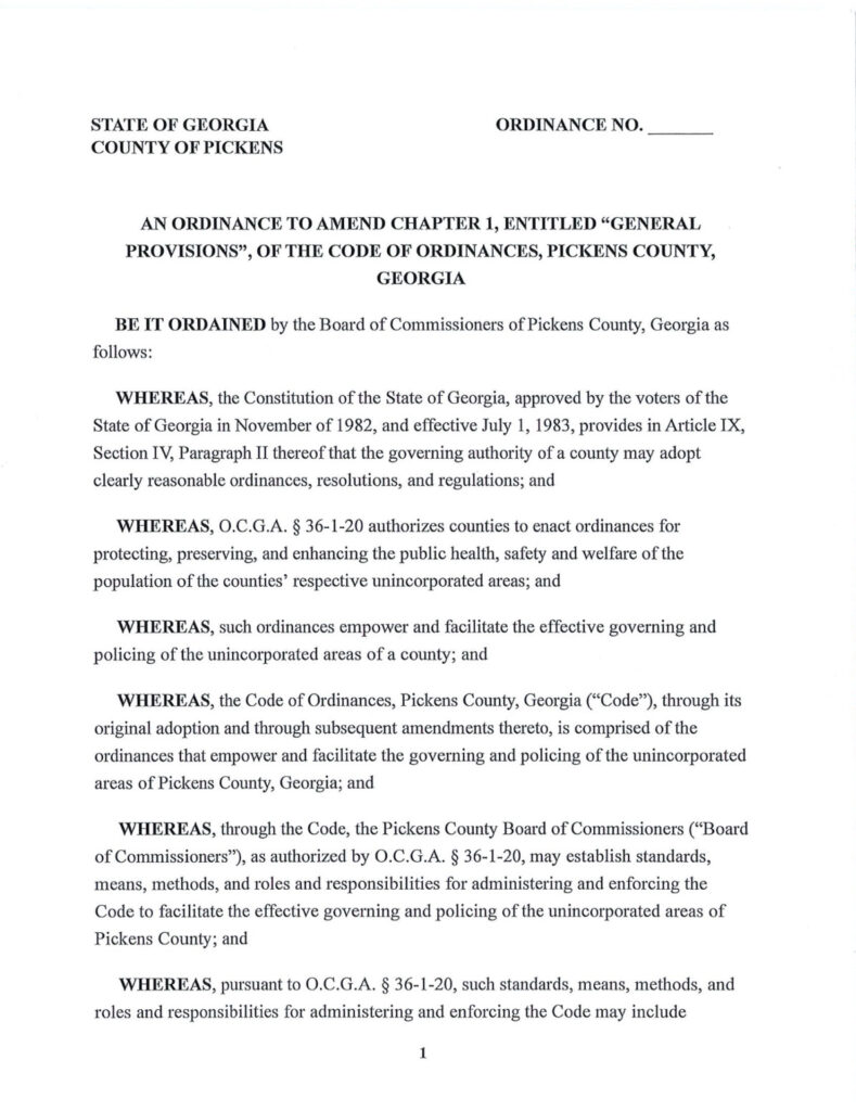 image of the front page of Ordinance Chapter 1
