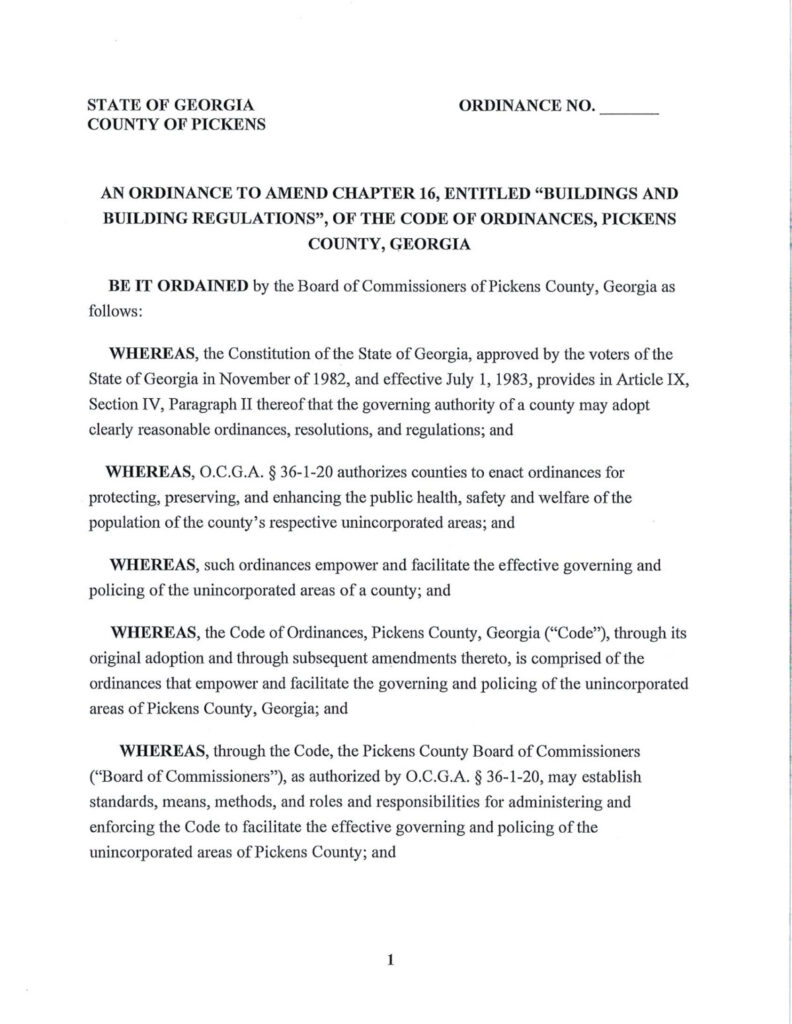 image of the front page of Ordinance Chapter 16