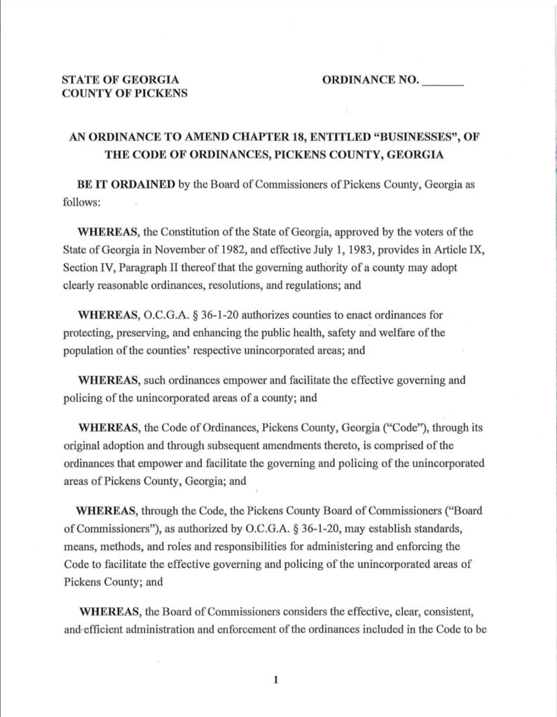 image of the front page of Ordinance Chapter 18